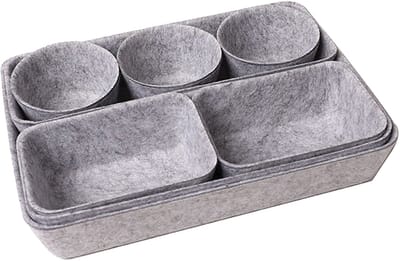 Peysaitr - 8-delige vilt ladeopbergdozen set - 4 formaten - stapelbare bureau organizer - voor kantoor, badkamer, keuken – grijs