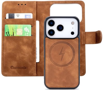 CaseMania Bookcase hoesje geschikt voor iPhone 17 Pro Max - Effen Cognac - Kunstleer - 2-in-1 Magnetisch Uitneembaar Design - Compatible met MagSafe