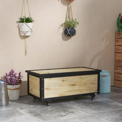 REDOM - Opbergbox Voor Buiten - Met Wielen En Deksel - Balkon Of Terras - Hout - Naturel - 100 X 50 X 43 Cm