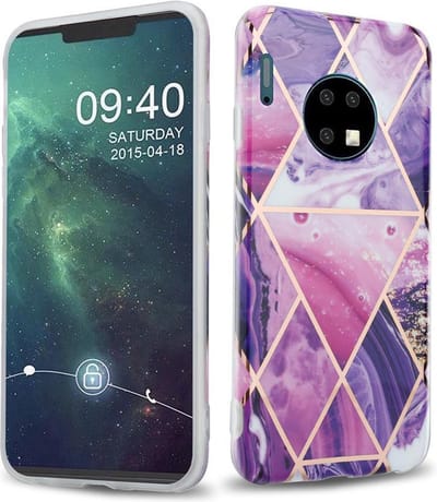 Cadorabo Hoesje geschikt voor Huawei MATE 30 in Paars Golf Marmer No. 14 - Beschermhoes gemaakt van TPU siliconen Case Cover met mozaïek motief
