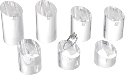 Set van 7 Heldere Acryl Ringdisplay Standaards voor Sieraden, Perfect voor Beurzen en Etalages, Diameter 25MM, Hoogtes van 20 tot 47MM