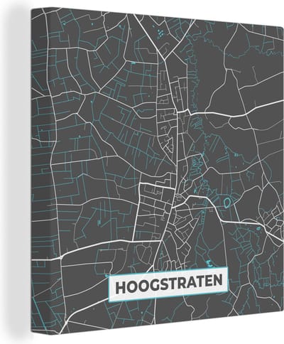 Canvas Schilderij Kaart – Plattegrond – Stadskaart – Hoogstraten – België - Grijs - 20x20 cm - Wanddecoratie