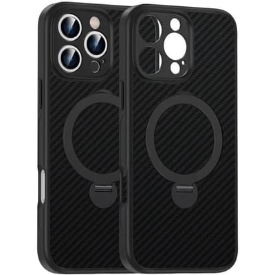 Deluxe Telefoonhoesje met Koolstofvezeltextuur Voor iPhone 16 15 14 Plus 13 12 Pro Max Magnetische Ringstandaard Magsafe Draadloze Cover For iPhone 13 black