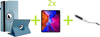 Geschikt voor Apple iPad Air 4 (2020) 10.9 inch Multi Stand Case - 360 Draaibaar Tablet hoesje - Tablethoes - Lichtblauw + 2x Screenprotector + Stylus