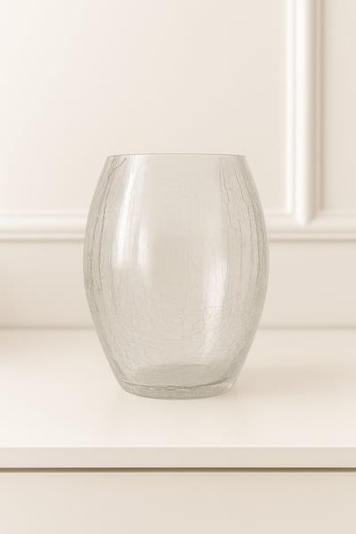 Glazen Vaas Transparant – Ø14 x 25 cm – Moderne Design Vaas met Crackle Effect – Decoratieve Bloemenvaas voor Tafeldecoratie, Woonkamer of Interieur