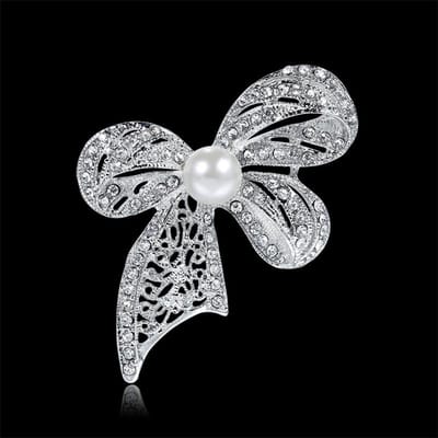 Corsage Nœud Exquis Haut de Gamme Strass Broche Perle Blanche Vêtements Accessoires de Sac gray
