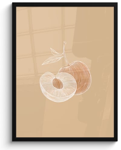 Poster in lijst - Fotolijst 50x70 cm - Posters - Perzik - Lijntekening - Pit - Beige - Posterlijst zwart - Decoratie - Wanddecoratie woonkamer - Muurdecoratie slaapkamer