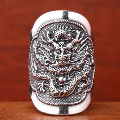 Ontwerper Originele Thaise Draak Totems Mannen Ringen Dominerend Mannelijk Breed Emaille Blauw Etnische Stijl Sieraden Cadeau resizable gray