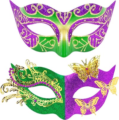 2 Stuks Venetiaanse Maskers voor Carnaval en Halloween, Kostuum Maskers voor Mannen en Vrouwen, Feestaccessoires