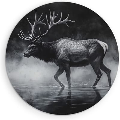 Saammp Muurcirkel Hout - Hert in het water- Natuur - Dieren - Ø 90 - Wandcirkel - Wanddecoratie Cirkel - Muurdecoratie Woonkamer - Slaapkamer decoratie - Rond Schilderij