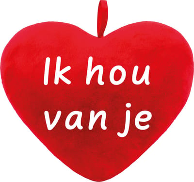 Brubaker Pluche kussen in hartvorm - "Ik hou van je" - rood 32 cm - hartkussen geborduurd - Cadeau - Valentijn