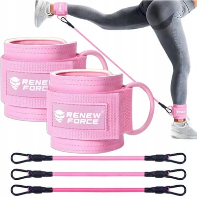 Hold-4-Pink Enkelbanden – 2 Fitness Ankle Straps + 3 Bands – Roze