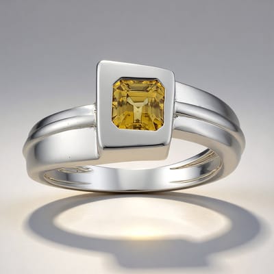 Cavill - Zilveren Ring - 925 Sterling Zilver Geplatineerd - Gele Zirkoon 0,969 ct Asscher Slijpvorm - Minimalistisch Elegant Design - Ring 22x20 mm