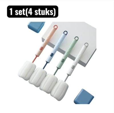 1 set(4 stuks) - Afwasborstels - Flesvoedingsaccessoires - Uitneembare Lange Steel Flesborstel – Spons & Haard borstel voor Thermoskan, Babyfles en Beker