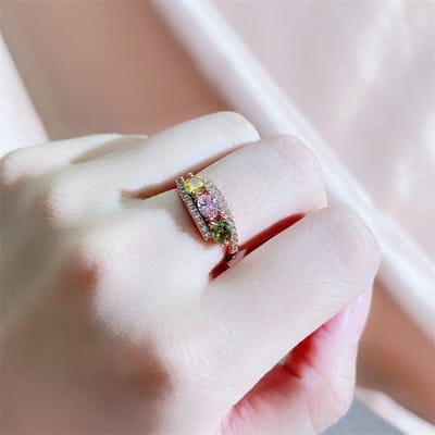 POMOiii Damesring met Kleurrijke Ronde Zirconia Fijne Sieraden Cadeau Open Maat Bruiloft Verlovingscadeau Resizable gray
