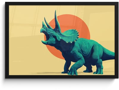 Poster in lijst - Fotolijst 60x40 cm - Posters - Triceratops - Cirkel - Oranje - Hoorns - Posterlijst zwart - Decoratie - Wanddecoratie woonkamer - Muurdecoratie slaapkamer