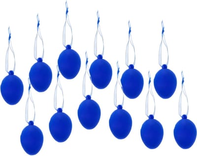 Cepewa Paaseieren hangdecoraties - blauw - set van 12x stuks - 4 x 6 cm - kunststof - Pasen versiering