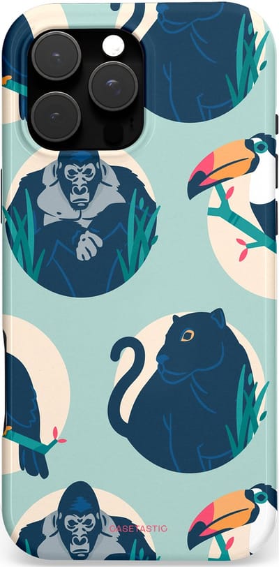 Casetastic hoesje geschikt voor Apple iPhone 16 Pro Max - MagSafe - Dubbellaagse bescherming - Wilde Dieren Mix - Fashion Case - Lichtgrijs Donkerblauw Crème Donkergrijs