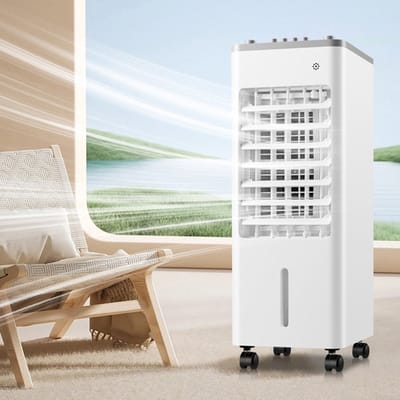 Mobiele Aircor Links rechts oscillatie ijskristalkoeling stille werking draagbare airconditioner drie ventilatorsnelheden energiebesparende watergekoelde ventilator voor thuisgebruik geschikt voor woonkamers slaapkamers kamers en kantoren Wit