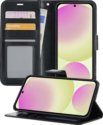 Hoesje - Met Pasjeshouder - Geschikt voor Samsung Galaxy S24 FE - Luxe Bookcase Portemonee - Flip Case - Kunstleer Book Case - Flipcase - Book Cover - Walletcase - Portemonneehoes - Telefoonhoesjes - Zwart