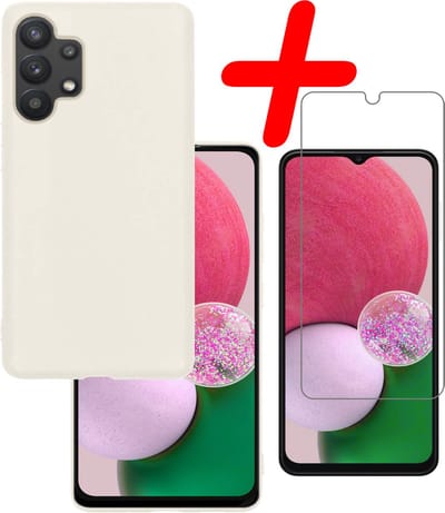 Hoesje Met Screenprotector - Geschikt voor Samsung Galaxy A13 4G - Sterk & Shockproof - Back Cover - Siliconen Case - Telefoon Hoes - Wit