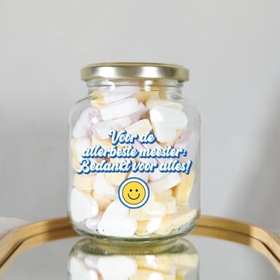 Meester Cadeau – Snoeppot met Harde Hartjes Snoep – Bedankt Meester Cadeau – Afscheidscadeau Meester – Meester Cadeau Einde Schooljaar – 200 Gram