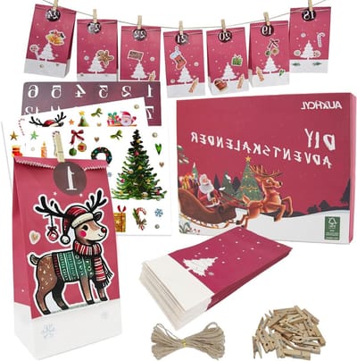 DIY Adventskalender voor Vullen met 24 Stukken - Creatieve Adventszakjes voor Kinderen en Volwassenen (Rood)