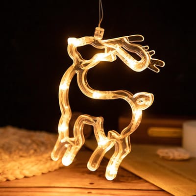 MUPOO Kerstverlichting Raamdecoratie – LED Rendier Window Hanging String Lights met Zuignap, Batterij Aangedreven Fairy Lights – Christmas Window Light voor Feest, Slaapkamer & Binnen Decoratie– 3-Pack