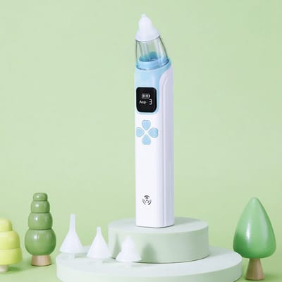 Neusaspirator baby - elektrische neusreiniger - LCD neusaspirator - oplaadbaar - siliconen opzetstukken - zacht zuigsysteem - blauw