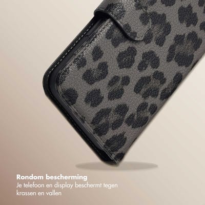 Selencia Hoesje - Geschikt voor Apple iPhone 14 / 13 - Sabi Bookcase met panterprint - Midnight Black
