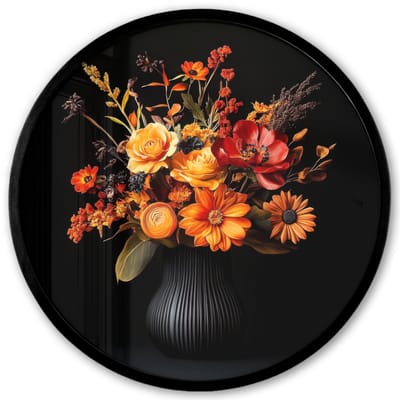 Poster in lijst Rond - Fotolijst 40x40 cm - Posters - Herfst - Boeket - Oranje - Ronde posterlijst zwart - Decoratie - Wanddecoratie woonkamer - Muurdecoratie slaapkamer