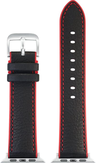 EULIT horlogeband geschikt voor Apple Watch 38/40/41 maat - Serie 1/2/34/5/6/7/8/9/10 + SE - eutec smart - 20 mm - rood zwart - metalen mat gesp - incl. adapter