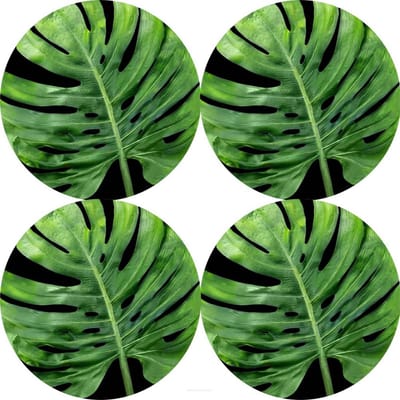 Bertoni - Placemats - tafelmatten set van 4 stuks - rond - 33 cm - groen met zwart