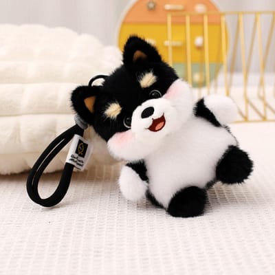 Poupées Chiots Pendentif Peluche Chien Animal en Peluche Breloque de Sac Husky Corgi Peluche Shiba Inu Chien Kawaii Peluche Porte-clés Jouet pour Enfants white