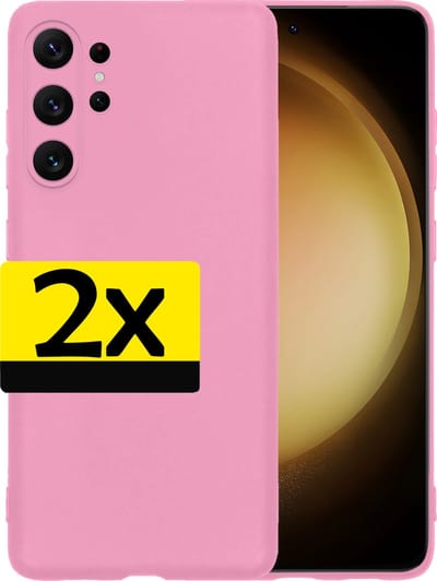 Hoesje - 2 Stuks - Geschikt voor Samsung Galaxy S23 Ultra - Sterk & Shockproof - Case Siliconen - Back Cover - Telefoon Hoes - Telefoonhoesjes - Lichtroze
