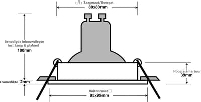 Spot Armatuur GU10 - Inbouw Vierkant - Mat Zwart/Wit - Aluminium - Kantelbaar - 93mm