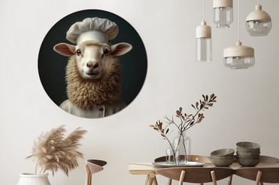 WallCircle - Wandcirkel - Muurcirkel - Schaap - Wol - Kok - Aluminium - Dibond - 140x140 cm - Binnen en Buiten