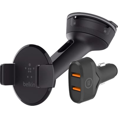 Belkin Telefoonhouder Auto Dashboard/Voorruit + BlueBuilt Autolader Quick Charge 18W