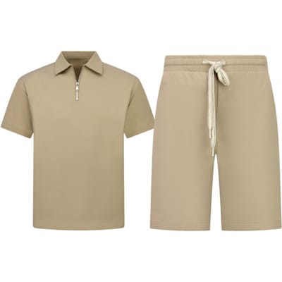Zomerset Heren - Ribbed Oversized Polo Shirt en Korte Broek - Combisets - Co ord Set - F-5827 - Bruin