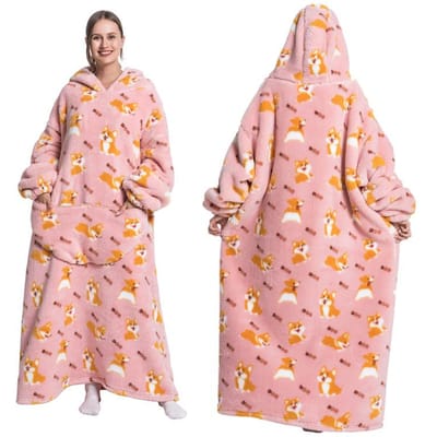 Winter Warme Fleece Hoodie Gewaad voor Dames 140cm Oversized Deken met Mouwen Fleece Warme Hoodies Sweatshirts Giant TV Deken Dames Hoody Gewaad One Size white