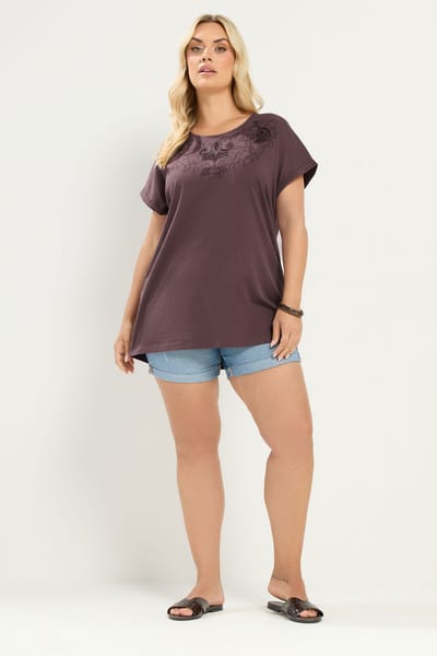 Yours Bruin Tshirt Met Engels Kantwerk En Aangeknipte Mouwen Size 42