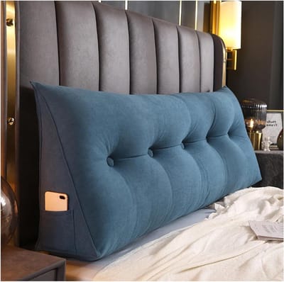 Hoofdbord Kussen - Driehoekig Wigkussen - Lezen in Bed - Afneembare Hoes - 39x20x8in - Blauw