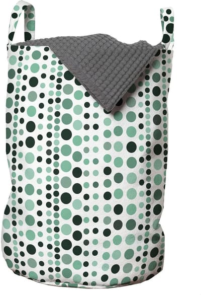 ABAKUHAUS Moderne waszak, geometrische cirkelpunten, wasmand met handvatten, trekkoordsluiting voor wasserettes, 33 cm breed x 49 cm hoog, jagersgroen turkoois