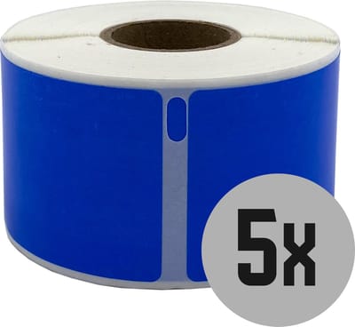 DULA Dymo kompatible Etiketten, S0722400 99012, 36 x 89 mm, Blau, Permanent, 5 Rollen, 260 Etiketten pro Rolle