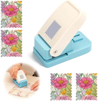 vierkante perforator, 2,5 x 2,5 cm, stans, postzegelvorm, handmatige motiefpons, draagbare stempelpons voor scrapbooking, papierkunstprojecten zoals wenskaarten, etiketten en