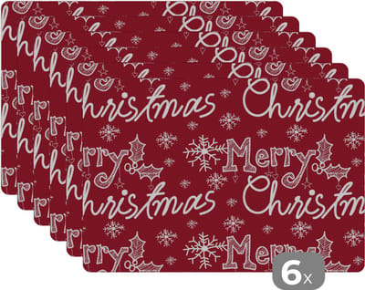 Placemat - Placemats kunststof - Patronen - Sneeuw - Kerst - Quotes - 45x30 cm - 6 stuks - Hittebestendig - Anti-Slip - Onderlegger - Afneembaar
