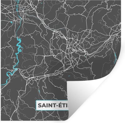 Muurstickers - Sticker Folie - Saint-Étienne - Frankrijk - Plattegrond - Kaart - Stadskaart - 100x100 cm - Plakfolie - Muurstickers Kinderkamer - Zelfklevend Behang XXL - Zelfklevend behangpapier - Stickerfolie