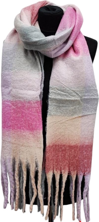 Lange Warme Sjaal - Geblokt - Grijs/Roze - 240 x 44 cm (24110#)