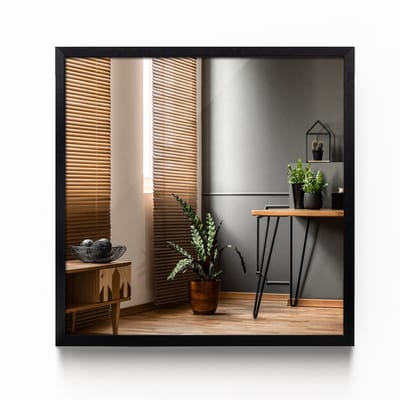 Tulup Spiegel - Spiegel in een zwarte MDF lijst - 50 cm x 50 cm - Luxe Interieur - Inloopkastspiegel – Badkamerspiegel - Toiletspiegel - Spiegel in een vierkante lijst - Stijlvolle spiegel - Luxe Spiegel - Moderne Wandspiegel - Spiegel Met Haken