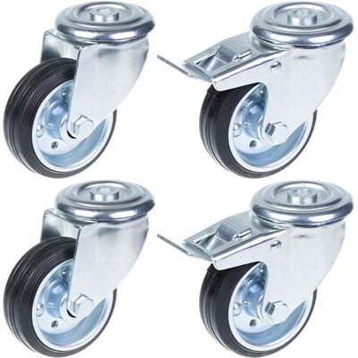 80 mm (3 inch) rubberen zwenkwiel met rem, draaibaar, met een draagvermogen van 280 kg, set van 4